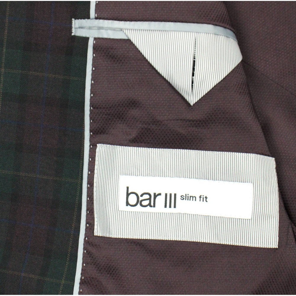 $425 Bar III Mens Green Burgundy Suit Jacket 42 L Slim Fit Wool Blend Stretch - Picture 2 of 10